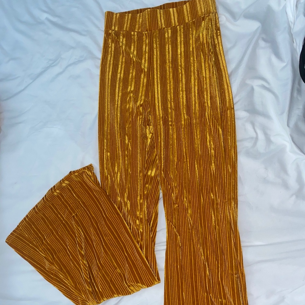 Forever 21 Gold Velvet Flare leg Pants